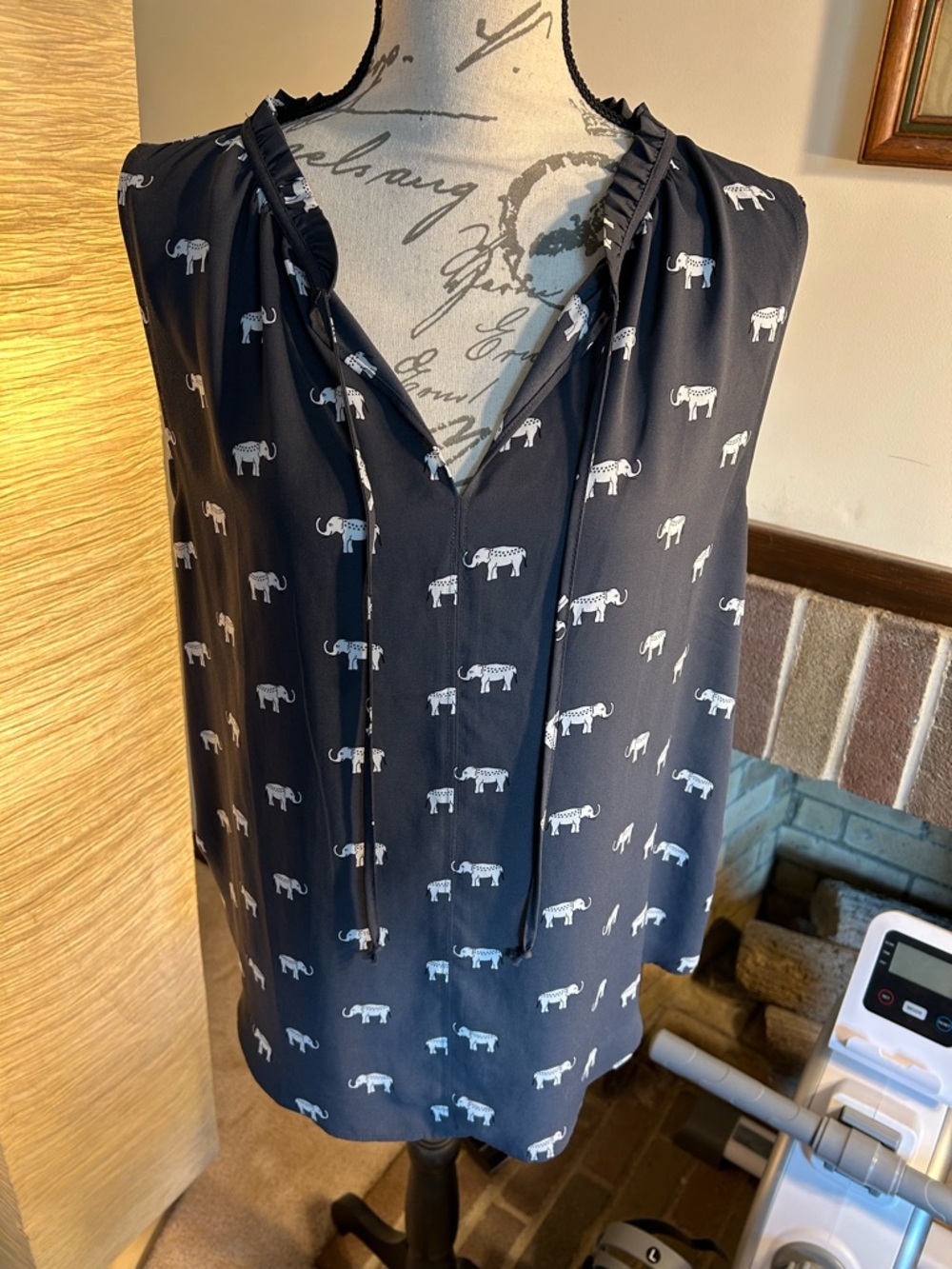 LOFT Grey Sleeveless Blouse with White Elephant Print